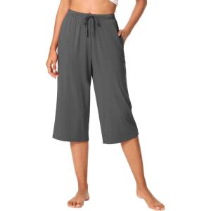 imageWiWi Viscose Capri Pants for Women Wide Leg Pajama with Pockets Soft Knit Lounge Sleep Pj Bottoms SXXLCharcoal