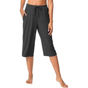 imageWiWi Viscose Capri Pants for Women Wide Leg Pajama with Pockets Soft Knit Lounge Sleep Pj Bottoms SXXLCharcoal Heather