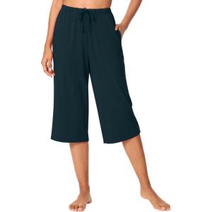 imageWiWi Viscose Capri Pants for Women Wide Leg Pajama with Pockets Soft Knit Lounge Sleep Pj Bottoms SXXLDark Bluish Green