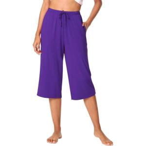 imageWiWi Viscose Capri Pants for Women Wide Leg Pajama with Pockets Soft Knit Lounge Sleep Pj Bottoms SXXLLilac