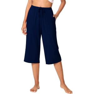 imageWiWi Viscose Capri Pants for Women Wide Leg Pajama with Pockets Soft Knit Lounge Sleep Pj Bottoms SXXLNavy
