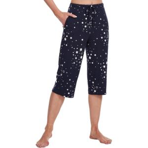 imageWiWi Viscose Capri Pants for Women Wide Leg Pajama with Pockets Soft Knit Lounge Sleep Pj Bottoms SXXLNavy Stars