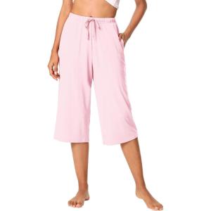 imageWiWi Viscose Capri Pants for Women Wide Leg Pajama with Pockets Soft Knit Lounge Sleep Pj Bottoms SXXLPink