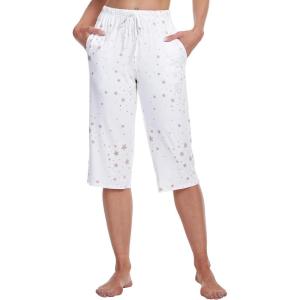 imageWiWi Viscose Capri Pants for Women Wide Leg Pajama with Pockets Soft Knit Lounge Sleep Pj Bottoms SXXLWhite Stars