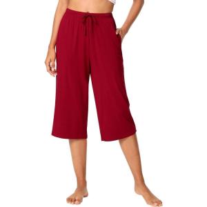 imageWiWi Viscose Capri Pants for Women Wide Leg Pajama with Pockets Soft Knit Lounge Sleep Pj Bottoms SXXLWine Red