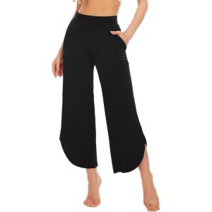 imageWiWi Viscose from Bamboo Pajama Bottoms Wide Leg Capri Pj Pants for Women Soft Lounge High Waist Cool Sweatpants SXXLBlack
