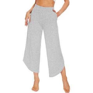 imageWiWi Viscose from Bamboo Pajama Bottoms Wide Leg Capri Pj Pants for Women Soft Lounge High Waist Cool Sweatpants SXXLLight Heather Grey