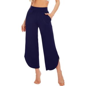 imageWiWi Viscose from Bamboo Pajama Bottoms Wide Leg Capri Pj Pants for Women Soft Lounge High Waist Cool Sweatpants SXXLNavy