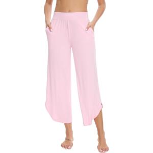 imageWiWi Viscose from Bamboo Pajama Bottoms Wide Leg Capri Pj Pants for Women Soft Lounge High Waist Cool Sweatpants SXXLPink