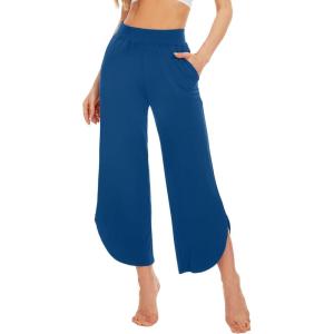 imageWiWi Viscose from Bamboo Pajama Bottoms Wide Leg Capri Pj Pants for Women Soft Lounge High Waist Cool Sweatpants SXXLPrussian Blue