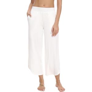 imageWiWi Viscose from Bamboo Pajama Bottoms Wide Leg Capri Pj Pants for Women Soft Lounge High Waist Cool Sweatpants SXXLRaw White