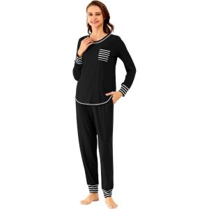 imageWiWi Viscose from Bamboo Pajamas Set for Women Long Sleeve Sleepwear Soft Loungewear Pjs Jogger Pants Lounge Sets SXXLAblack