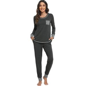 imageWiWi Viscose from Bamboo Pajamas Set for Women Long Sleeve Sleepwear Soft Loungewear Pjs Jogger Pants Lounge Sets SXXLAcharcoal Heather