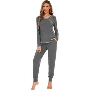 imageWiWi Viscose from Bamboo Pajamas Set for Women Long Sleeve Sleepwear Soft Loungewear Pjs Jogger Pants Lounge Sets SXXLAdark Heather Grey