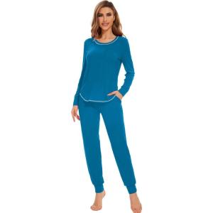 imageWiWi Viscose from Bamboo Pajamas Set for Women Long Sleeve Sleepwear Soft Loungewear Pjs Jogger Pants Lounge Sets SXXLAteal Blue