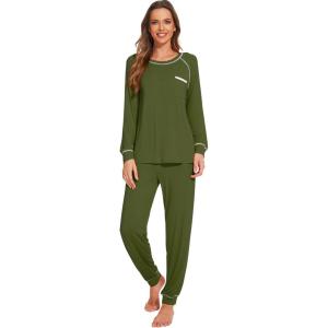 imageWiWi Viscose from Bamboo Pajamas Set for Women Long Sleeve Sleepwear Soft Loungewear Pjs Jogger Pants Lounge Sets SXXLBarmy Green