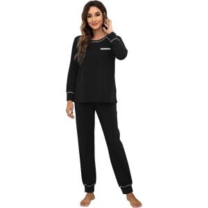 imageWiWi Viscose from Bamboo Pajamas Set for Women Long Sleeve Sleepwear Soft Loungewear Pjs Jogger Pants Lounge Sets SXXLBblack
