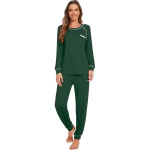 imageWiWi Viscose from Bamboo Pajamas Set for Women Long Sleeve Sleepwear Soft Loungewear Pjs Jogger Pants Lounge Sets SXXLBdeep Green