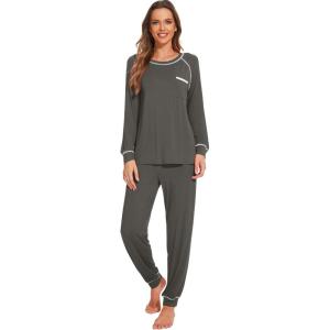 imageWiWi Viscose from Bamboo Pajamas Set for Women Long Sleeve Sleepwear Soft Loungewear Pjs Jogger Pants Lounge Sets SXXLBiron Grey