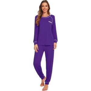 imageWiWi Viscose from Bamboo Pajamas Set for Women Long Sleeve Sleepwear Soft Loungewear Pjs Jogger Pants Lounge Sets SXXLBlilac