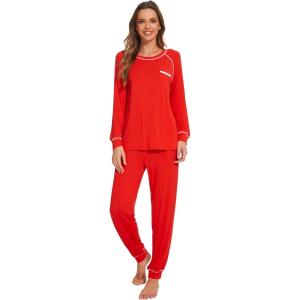 imageWiWi Viscose from Bamboo Pajamas Set for Women Long Sleeve Sleepwear Soft Loungewear Pjs Jogger Pants Lounge Sets SXXLBred