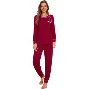 imageWiWi Viscose from Bamboo Pajamas Set for Women Long Sleeve Sleepwear Soft Loungewear Pjs Jogger Pants Lounge Sets SXXLBwine