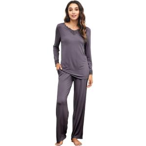 imageWiWi Viscose from Bamboo Pajamas Sets for Women Long Sleeve Sleepwear Soft V Neck Top with Pants Plus Size Pjs S4XAdark Grey