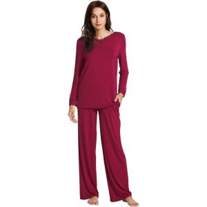 imageWiWi Viscose from Bamboo Pajamas Sets for Women Long Sleeve Sleepwear Soft V Neck Top with Pants Plus Size Pjs S4XAwine