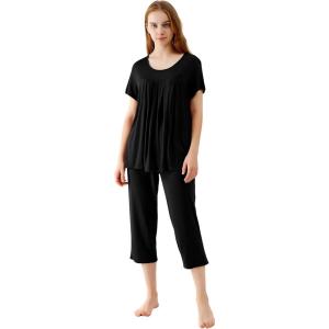 imageWiWi Viscose from Bamboo Pajamas for Women Capri Pants Pajama Sets Short Sleeve Sleepwear Set Top with Capris Pjs SXXLAblack