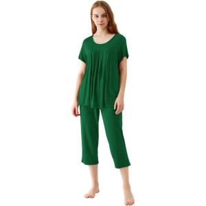 imageWiWi Viscose from Bamboo Pajamas for Women Capri Pants Pajama Sets Short Sleeve Sleepwear Set Top with Capris Pjs SXXLAdark Green