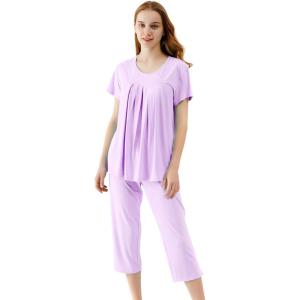 imageWiWi Viscose from Bamboo Pajamas for Women Capri Pants Pajama Sets Short Sleeve Sleepwear Set Top with Capris Pjs SXXLAlight Purple