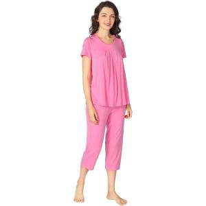 imageWiWi Viscose from Bamboo Pajamas for Women Capri Pants Pajama Sets Short Sleeve Sleepwear Set Top with Capris Pjs SXXLAraspberry Pink