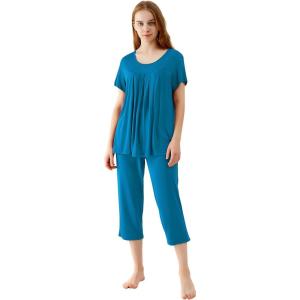 imageWiWi Viscose from Bamboo Pajamas for Women Capri Pants Pajama Sets Short Sleeve Sleepwear Set Top with Capris Pjs SXXLAteal Blue