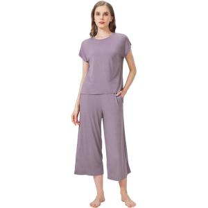 imageWiWi Viscose from Bamboo Pajamas for Women Capri Pants Pajama Sets Short Sleeve Sleepwear Set Top with Capris Pjs SXXLBviolet