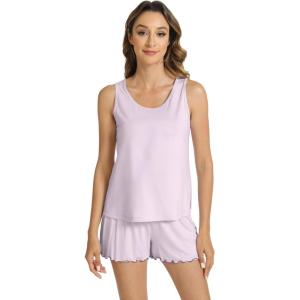 imageWiWi Viscose from Bamboo Pajamas for Women Tank Top and Shorts Pajama Set Soft Sleepwear SXXLApale Lilac