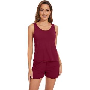 imageWiWi Viscose from Bamboo Pajamas for Women Tank Top and Shorts Pajama Set Soft Sleepwear SXXLAwine