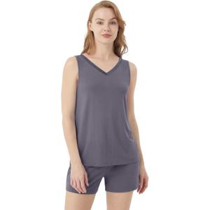 imageWiWi Viscose from Bamboo Pajamas for Women Tank Top and Shorts Pajama Set Soft Sleepwear SXXLBdark Grey