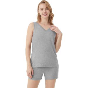 imageWiWi Viscose from Bamboo Pajamas for Women Tank Top and Shorts Pajama Set Soft Sleepwear SXXLBheather Grey