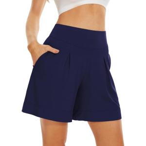imageWiWi Viscose from Bamboo Sleep Shorts for Women Casual Lounge Boxers Soft Pajama Wide Leg Bottoms Sleepwear SXXLNavy
