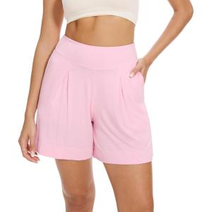 imageWiWi Viscose from Bamboo Sleep Shorts for Women Casual Lounge Boxers Soft Pajama Wide Leg Bottoms Sleepwear SXXLPink