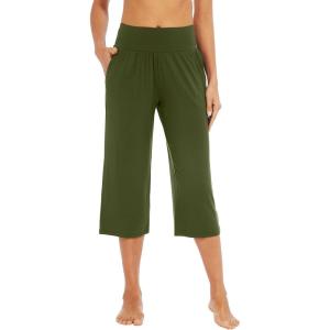 imageWiWi Viscose from Bamboo Soft Capri Yoga Loose Pants for Women High Waisted Comfy Pjs Capris Lounge Pajama Bottoms SXXLDark Army Green