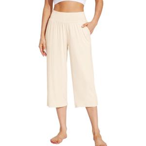 imageWiWi Viscose from Bamboo Soft Capri Yoga Loose Pants for Women High Waisted Comfy Pjs Capris Lounge Pajama Bottoms SXXLLight Beige