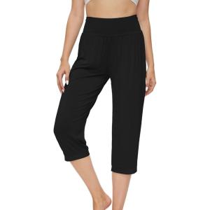 imageWiWi Viscose from Bamboo Womens Capri Pajama Pants Lounge Casual Bottoms Cute Capris SXXLBlack