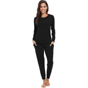 imageWiWi Viscose from Bamboo Womens Pajama Set Soft Long Raglan Sleeve Set Round Neck Pajamas SXXLBlack