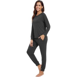 imageWiWi Viscose from Bamboo Womens Pajama Set Soft Long Raglan Sleeve Set Round Neck Pajamas SXXLCharcoal Heather