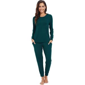 imageWiWi Viscose from Bamboo Womens Pajama Set Soft Long Raglan Sleeve Set Round Neck Pajamas SXXLPeacock Green