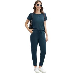 imageWiWi Womens 2 Piece Tracksuits Set with Pockets Scoop Neck Short Sleeve Tops Jogger Pants Lounge Sets Outfits SXXLDeep Teal