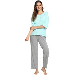 imageWiWi Womens 34 Sleeve Pajamas Set Soft Bamboo Viscose Top with Pants Sleepwear Plus Size Lightweight Pjs S4XAaquaheather Grey