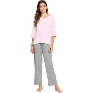 imageWiWi Womens 34 Sleeve Pajamas Set Soft Bamboo Viscose Top with Pants Sleepwear Plus Size Lightweight Pjs S4XApinkheather Grey