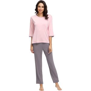 imageWiWi Womens 34 Sleeve Pajamas Set Soft Bamboo Viscose Top with Pants Sleepwear Plus Size Lightweight Pjs S4XApinkpurplish Grey